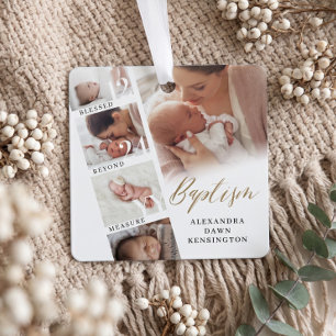 Baptism Calligraphy Photo Collage Baby Keepsake Metal Tree Decoration