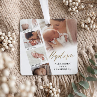 Baptism Calligraphy Photo Collage Baby Keepsake Metal Tree Decoration