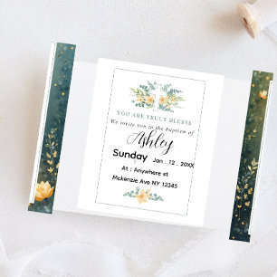 Baptism Card with Cross and  Flowers