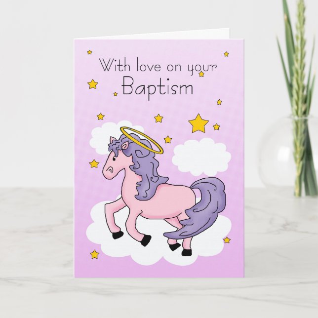Baptism Card With Pink Horse (Front)