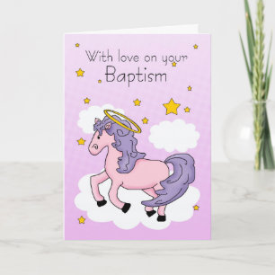 Baptism Card With Pink Horse