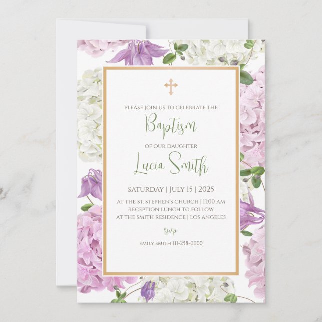 Baptism ceremony invitations for Girls Christening (Front)