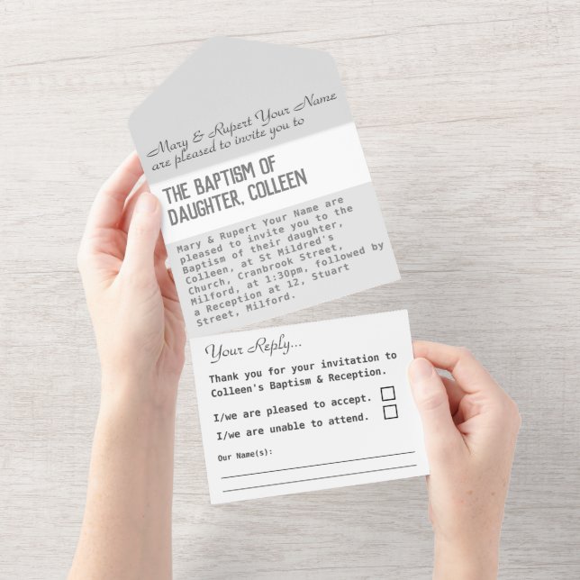 Baptism Christening All In One Invitation (Tearaway)