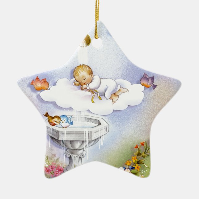 Baptism christening baby ceramic tree decoration (Front)