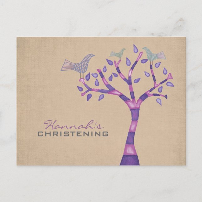 Baptism Christening Bird Trio in Tree Party Invite (Front)