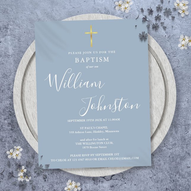 Baptism Christening Dusty Blue Invitation Postcard (Baptism Christening Dusty Blue Invitation Postcard)