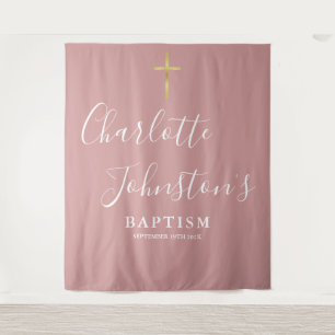 Baptism Christening Dusty Rose Pink Photo Backdrop Tapestry