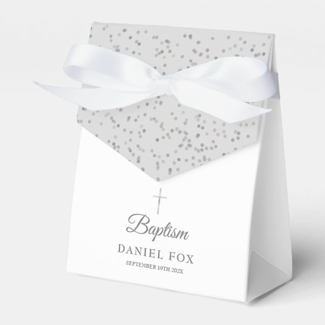 Baptism Christening Elegant Silver Stardust Favour Box (Front Side)