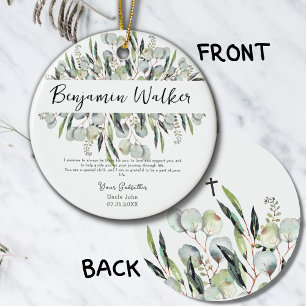 Baptism Christening Eucalyptus Leaves Godfather Ceramic Tree Decoration