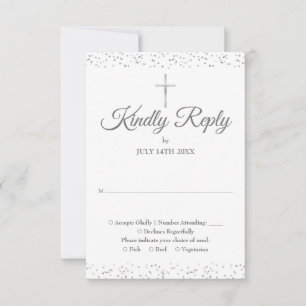 Baptism Christening First Holy Communion Silver RSVP Card