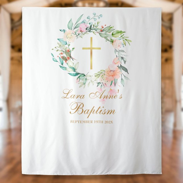 Baptism Christening Floral Garland Photo Booth Tapestry (Creator Uploaded)