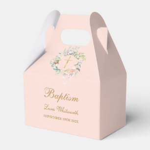 Baptism Christening Floral Gold Script Blush Pink Favour Box