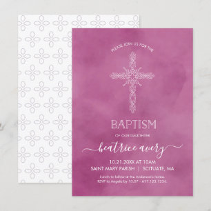Baptism, Christening Girl Invitation Elegant Cross