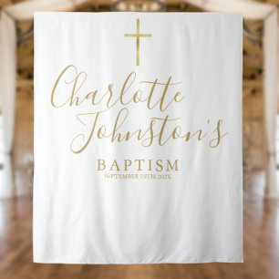 Baptism Christening Gold Script Photo Backdrop Tapestry
