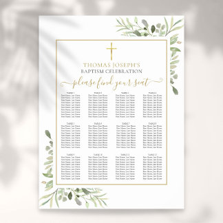 Baptism Christening Greenery Gold Seating Chart