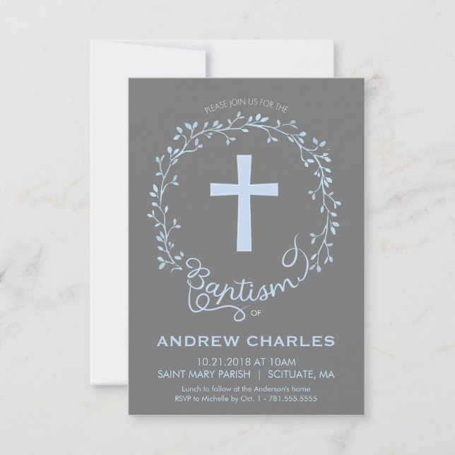 Baptism, Christening Invitation - Baby Boy Invite (Front)