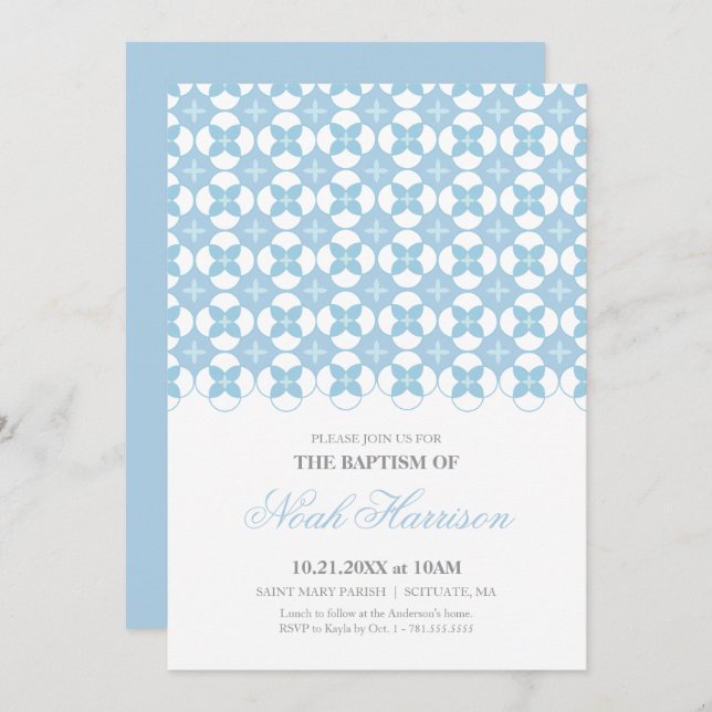 Baptism, Christening Invitation - Boy Invite (Front/Back)