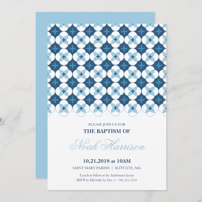 Baptism, Christening Invitation - Boy Invite (Front/Back)