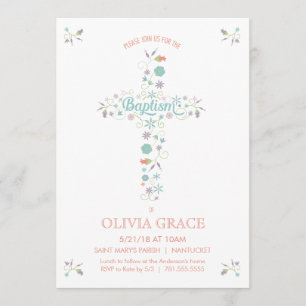 Baptism, Christening Invitation Card with Cross