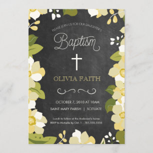 Baptism, Christening Invitation - Girl, Flowers