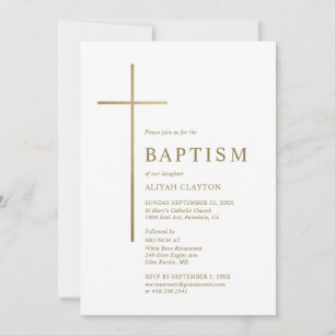 Baptism Christening Invitation Gold Cross