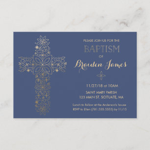 Baptism, Christening Invitation, Gold Cross Invite