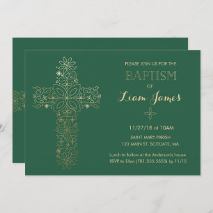 Baptism, Christening Invitation, Gold Cross Invite