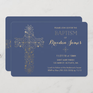 Baptism, Christening Invitation, Gold Cross Invite
