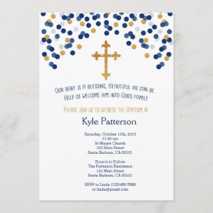 Baptism, Christening Invitation in Navy and Gold