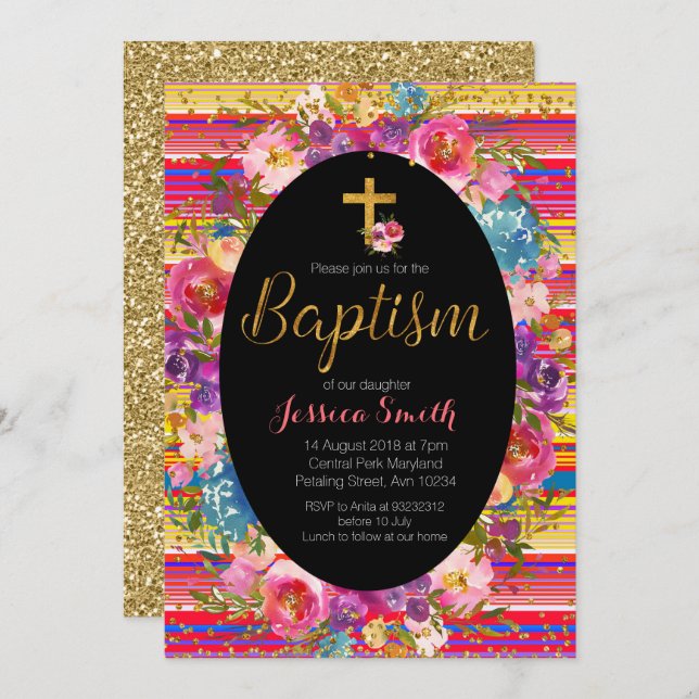 Baptism Christening Invitation Mexican Fiesta (Front/Back)