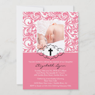 Baptism Christening Invitations Photo Pink Swirls