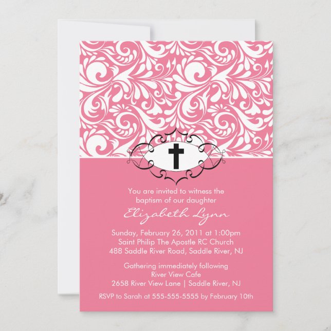 Baptism Christening Invitations Pink Swirls (Front)