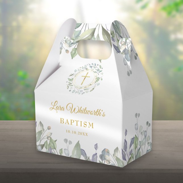 Baptism Christening Laurel Garland Gold Cross Favour Box (Baptism Christening Laurel Garland Gold Cross Favor Box)