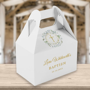 Baptism Christening Laurel Garland Gold Script Favour Box