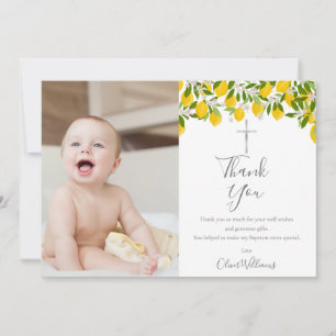 Baptism Christening Lemons Silver Cross Photo Thank You Card