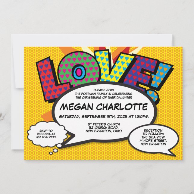 Baptism Christening Love Modern Fun Comic Invitation (Front)