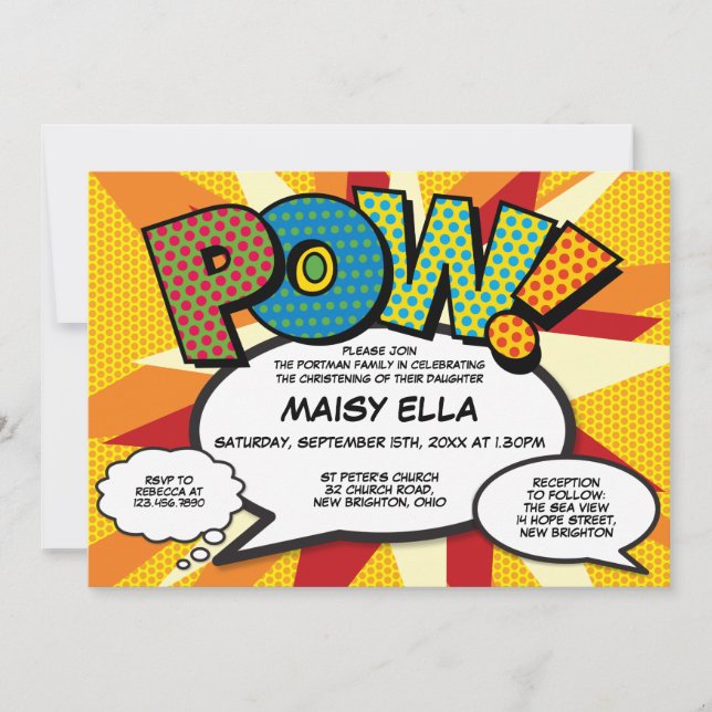 Baptism Christening Modern Comic Book Invitation (Front)