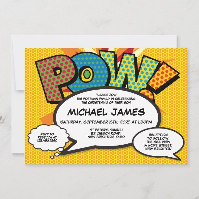 Baptism Christening Modern Comic Gender Neutral Invitation (Front)