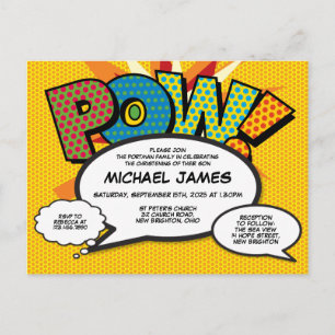 Baptism Christening Modern Photo Comic Book Invitation Postcard