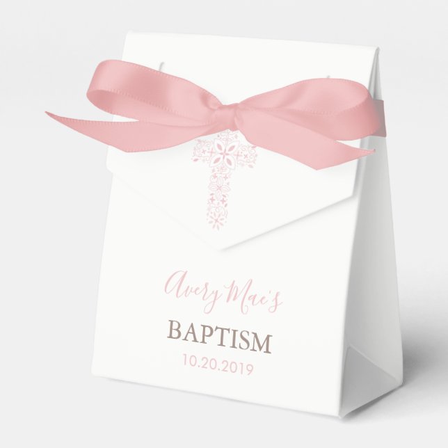 Baptism, Christening Party Favour Box; Cross (Girl Box (Front Side)