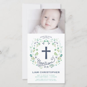 Baptism, Christening Photo Card Invitation - Boy
