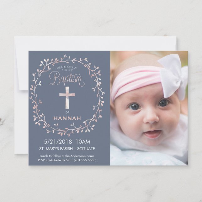 Baptism, Christening Photo Invitation - Baby Girl (Front)