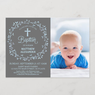 Baptism, Christening Photo Invitation, Boys Invite