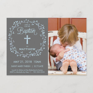 Baptism, Christening Photo Invitation, Boys Invite
