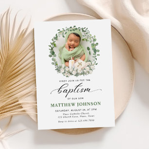 Baptism Christening Photo Roses Floral  Invitation