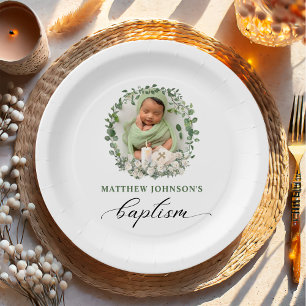 Baptism Christening Photo Roses Floral Paper Plate