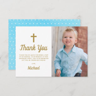 Baptism Christening Religious Boy Photo Thank You Card