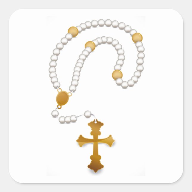 Baptism Christening Religious Event Rosary Cross Square Sticker (Front)