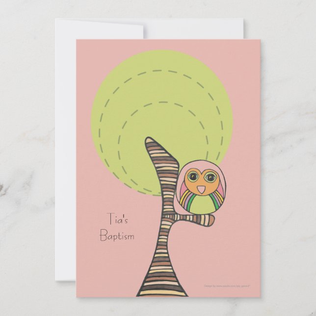 Baptism Christening Retro Stripes Owl Invitation (Front)