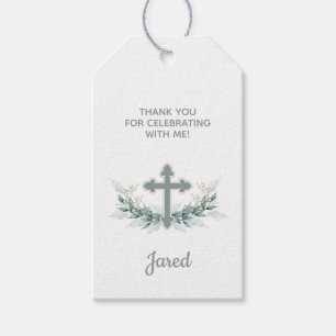 Baptism, Christening Sage Cross Favour Gift Tag